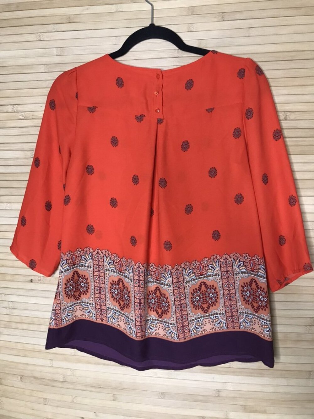 Maeve Anthropologie Rila Red Floral Bordered Boho 3/4 Sleeve Blouse Womens 2 - Picture 3 of 4